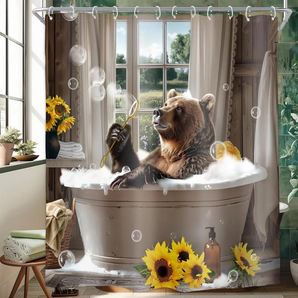 Funny Rubber Duck Shower Curtain Cute Yellow Pink Kids Animal in Bathtub Lovely Green Plants Botanical Brush for Teens Boys