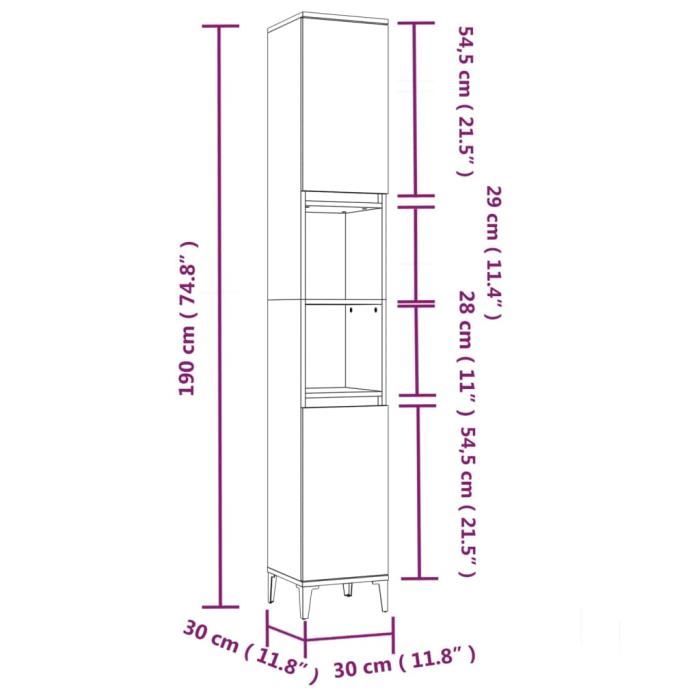 VidaXL Armoire de salle de bain blanc 30x30x190 cm bois d'ingénierie 819796