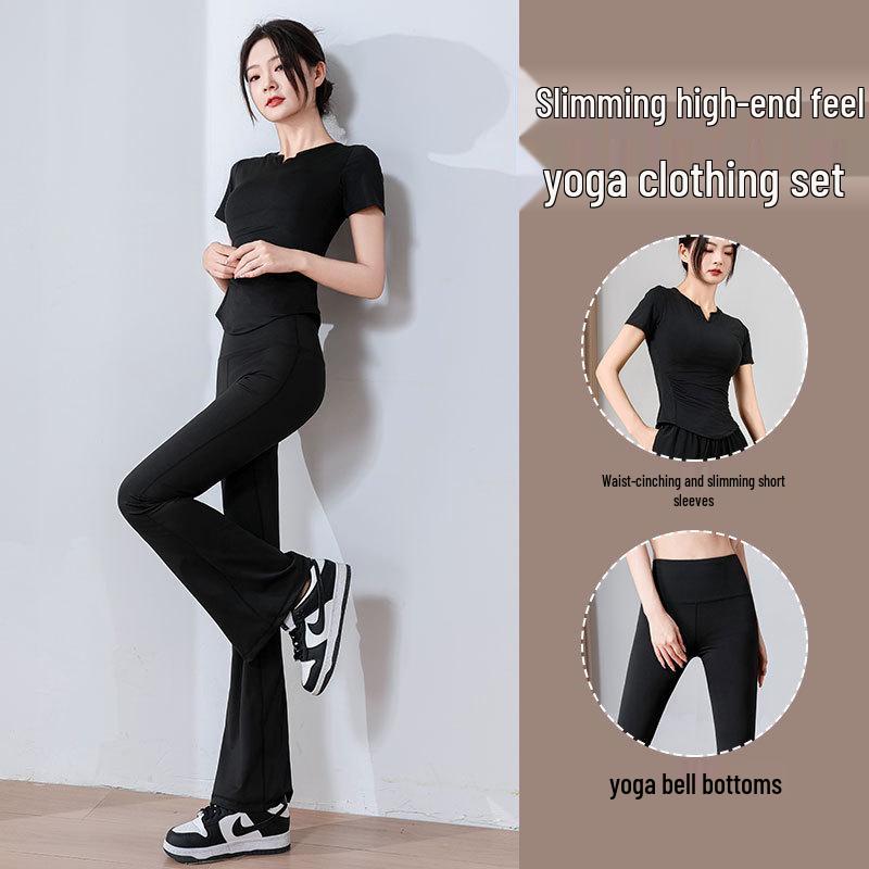 2025 Damen High Waist Yoga & Pilates Set: Schlaghose & Trainings-Top