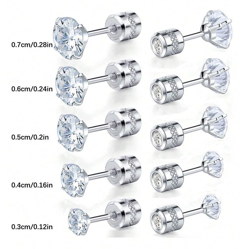 Titanium steel double-headed zircon stud earrings cylindrical four-claw stainless steel earrings piercing jewelry