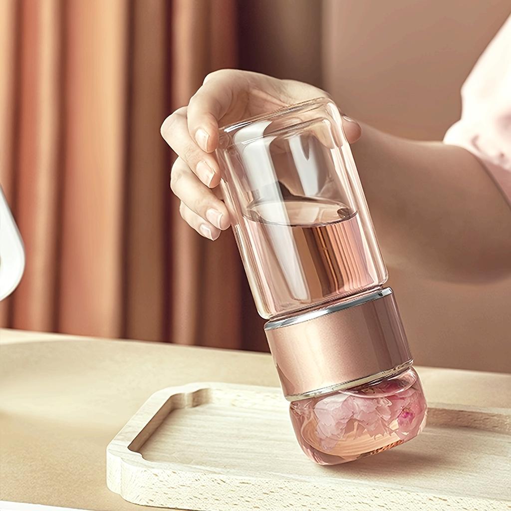 1pc Double-Walled Glass Tea Infuser Bottle - Insulated, Heat-Resistant, Portable with Tea Separation Functionality, Reusable for Home & Travel