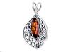 Long Silver Oxidized Openwork Women' Vintage Necklace with Amber 50