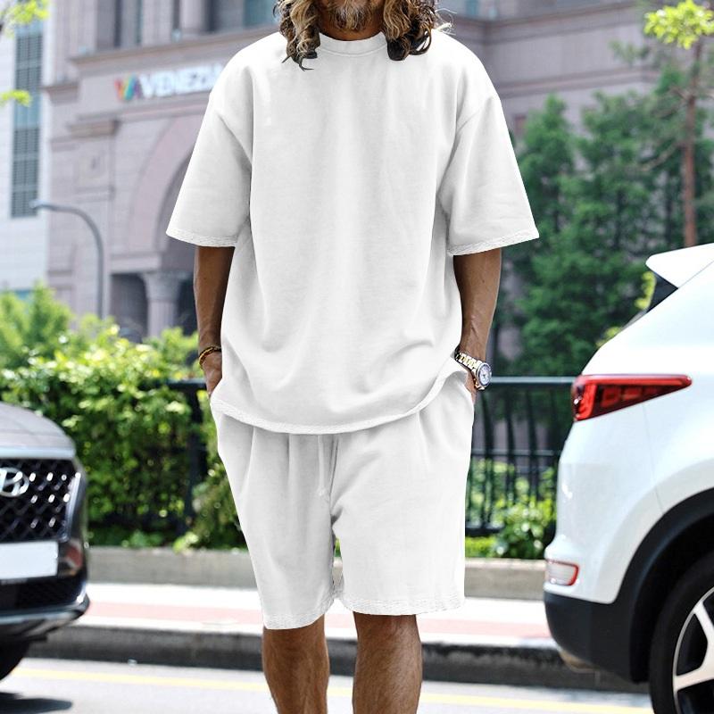 

Men s Oversized Solid T-shirt And Shorts Set Casual Loose Two Piece Outfit XXXL білий