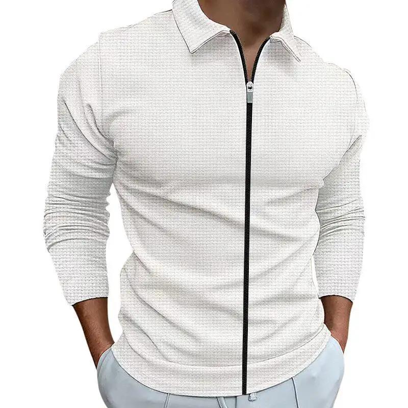 2024 Fashion Popular Waffle Solid Plaid Jackets Men's Long-sleeve Lapel Zipper Cardican Casual Sports Coats New Male Sweatshirts