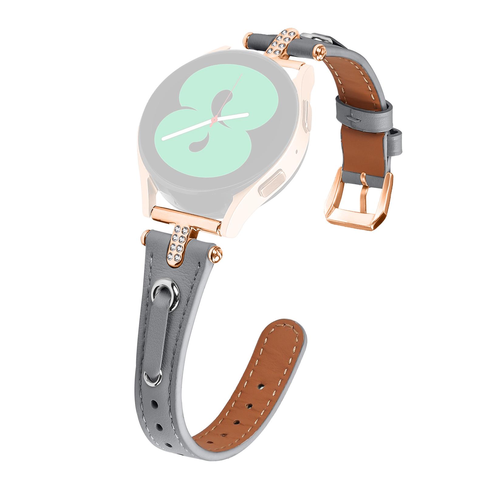 

Для Samsung Galaxy Watch 5 Pro/Watch 5/Watch FE 40мм/Watch4/Watch4 Classic Ремінець з натуральної коров ячої шкіри (Пряжка з рожевого золота) Grey