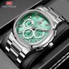 MINI FOCUS Men's Waterproof Quartz Watch Luminous Steel Band Multifunction Chronograph Business Casual Wristwatch with Date 0610