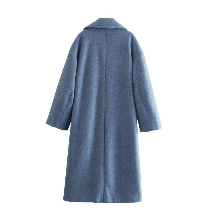 Elegant Warm Women Long Woolen Overcoat Thick Long Sleeve Solid Color Coat