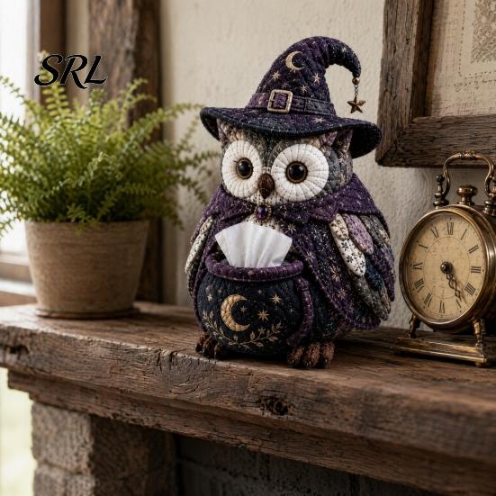 Patchwork Craft Kit DIY Tissue Box Cover Kit, Owl Shape, Soft Textures Woodland Animal Decor Sewing Handmade for Handicraft Enthusiast Beginners