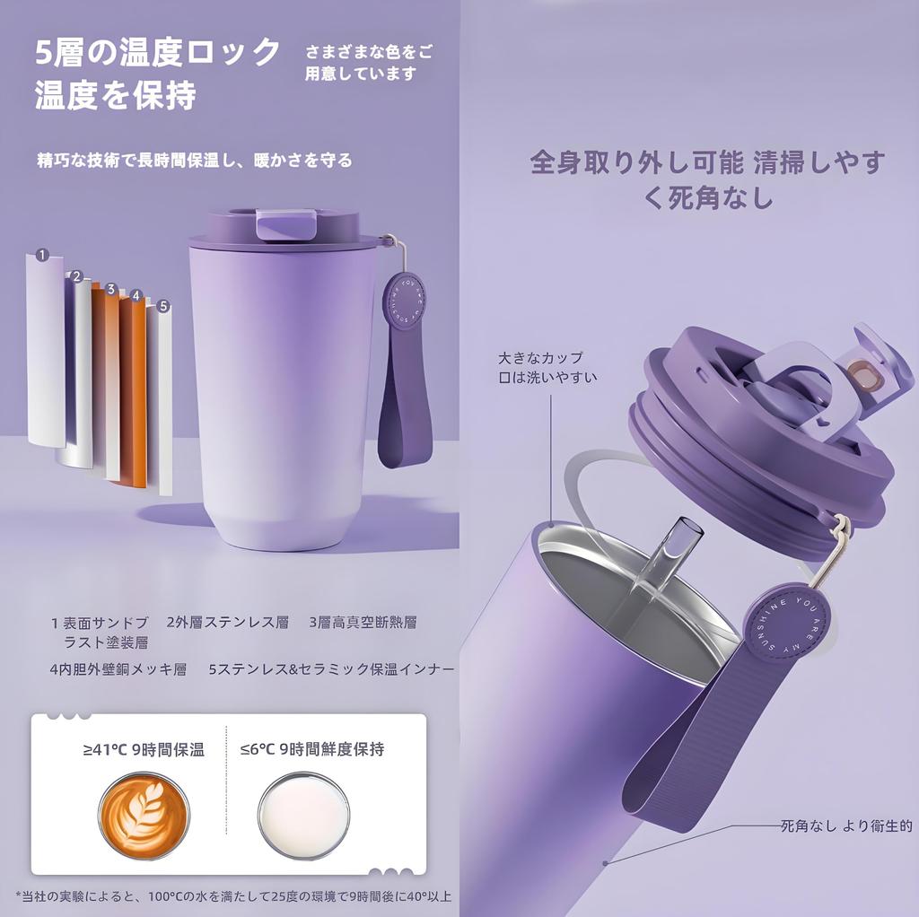 IOLOYU Heat-Resistant, High-Quality Stainless Steel Tumbler with Straw and Lid, Spill-Proof, Vacuum-Insulated, 450ml Capacity, Stylish Thermos, Keeps