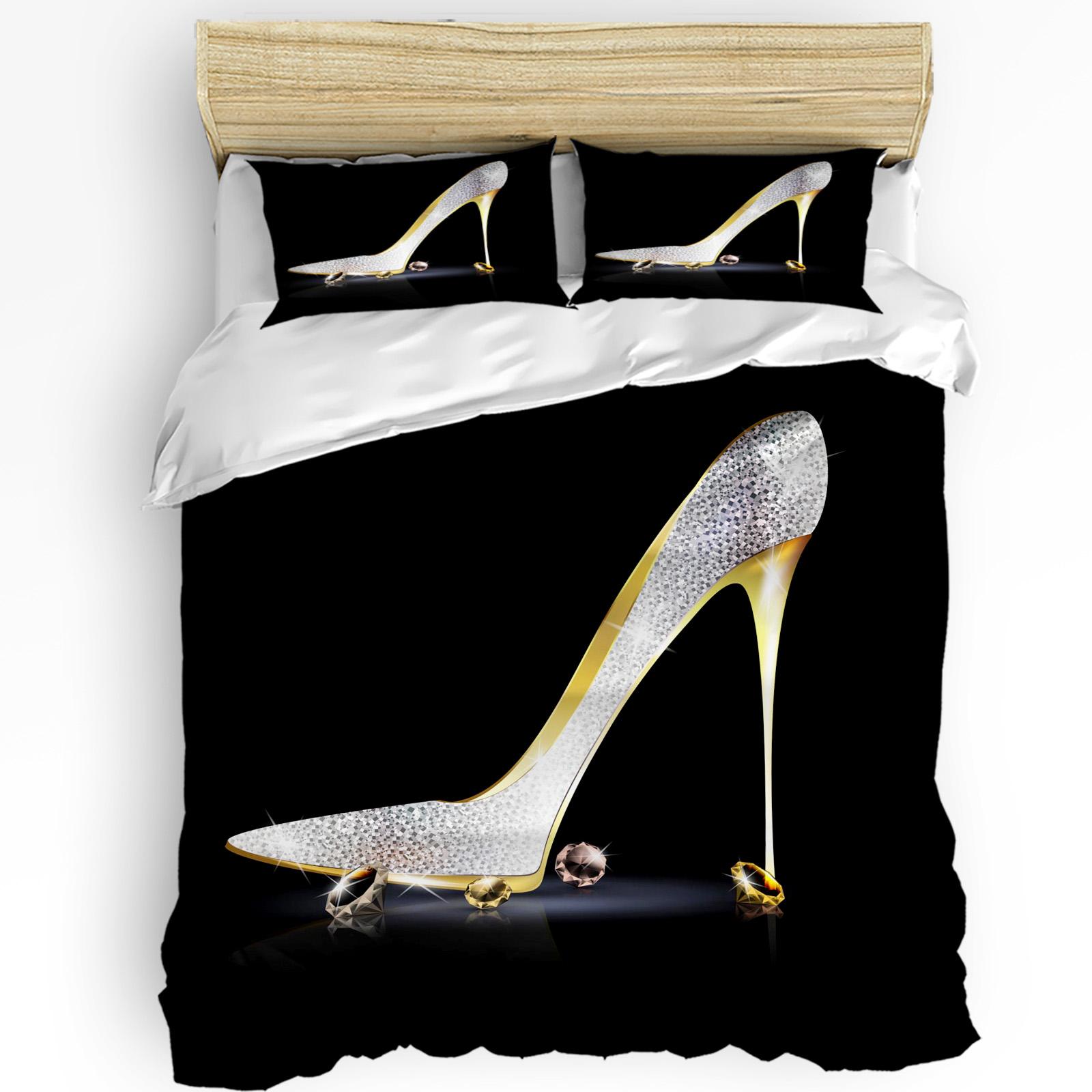 

Modern Elegant High Heels Gems White Yellow Sexy Shoes 3pcs For Bedroom Bed Home Textile Double Quilt Comforter (quilt)-EU Single(135*200cm)3pcs