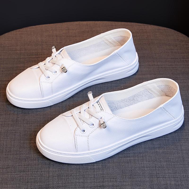 Damen Echt Rindsleder Weiß Slipper - 2025 Sommer Dicksohlige Freizeitschuhe für Schwangere