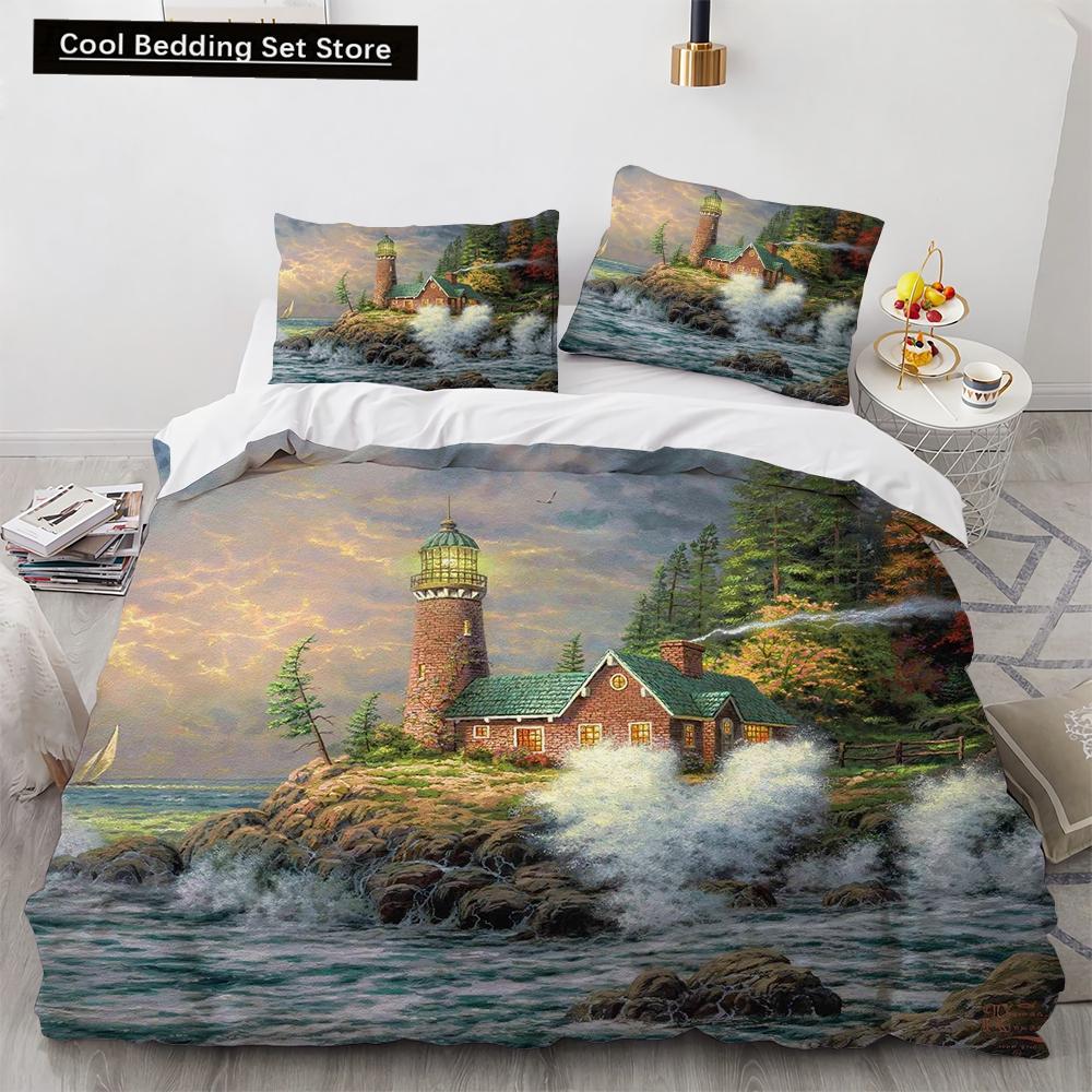 Oil Painting King Queen Duvet Cover Vintage Building Landscape Bedding Set for Adults Retro Art 2/3pcs polyester Quilt Cover