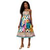 Summer bohemian print suspender dress, holiday waist A word medium and long skirt