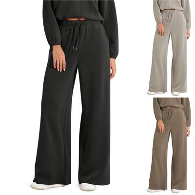Ladies Fashion Loose Draw String Waist Solid Color Cargo Pants Leisure Flares