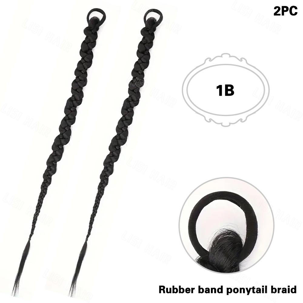 

2 шт., конский хвост с эластичными резинками для волос, синтетические длинные плетеные хвостики, наращивание волос, элегантные для женщин, аксессуары для волос для повседневного использования 60cm