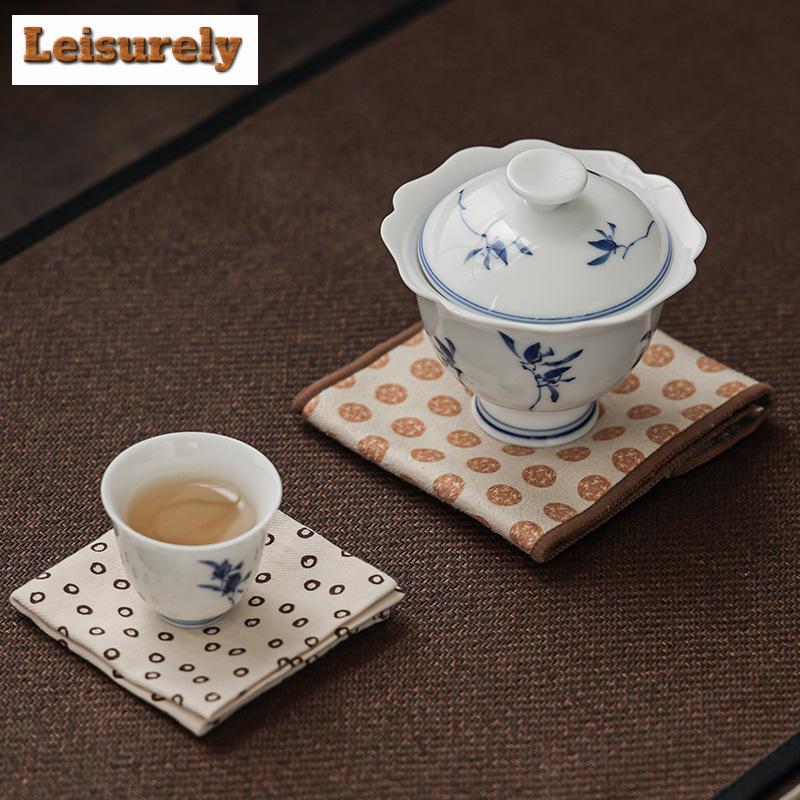 100ml Hand-painted Butterfly Orchid Gaiwan Luxury Petal High Foot Tea Tureen Tea Maker Cover Bowl Chinese Kung Fu Tea Supplies