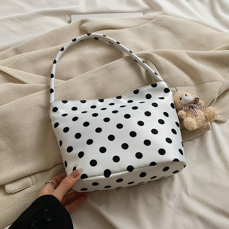 1Pcs Pure Color Polka Dot Shoulder Bag Fashion Armpit Bag Bucket Bag Comes With Pendant