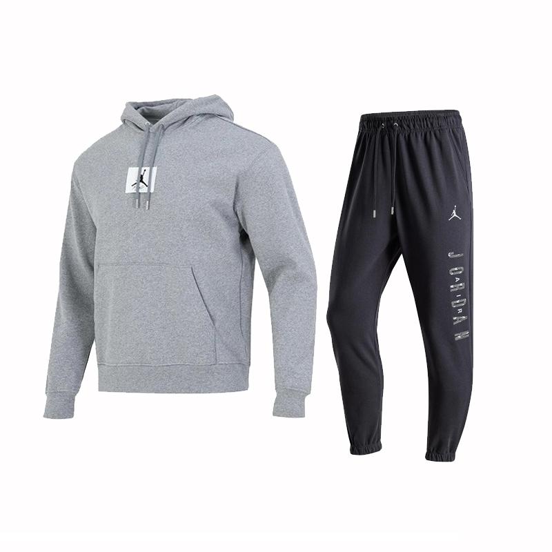 

Jordan Fleece Hooded Sweatshirt And Drawstring Knit Long Pants Casual Sports Suit Men sweatsuit DQ7339-091+-FZ6442-070 L
