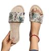 Foreign trade large size printed flat-bottomed slippers fabric soft bottom breathable comfortable texture one-word slippers slippers