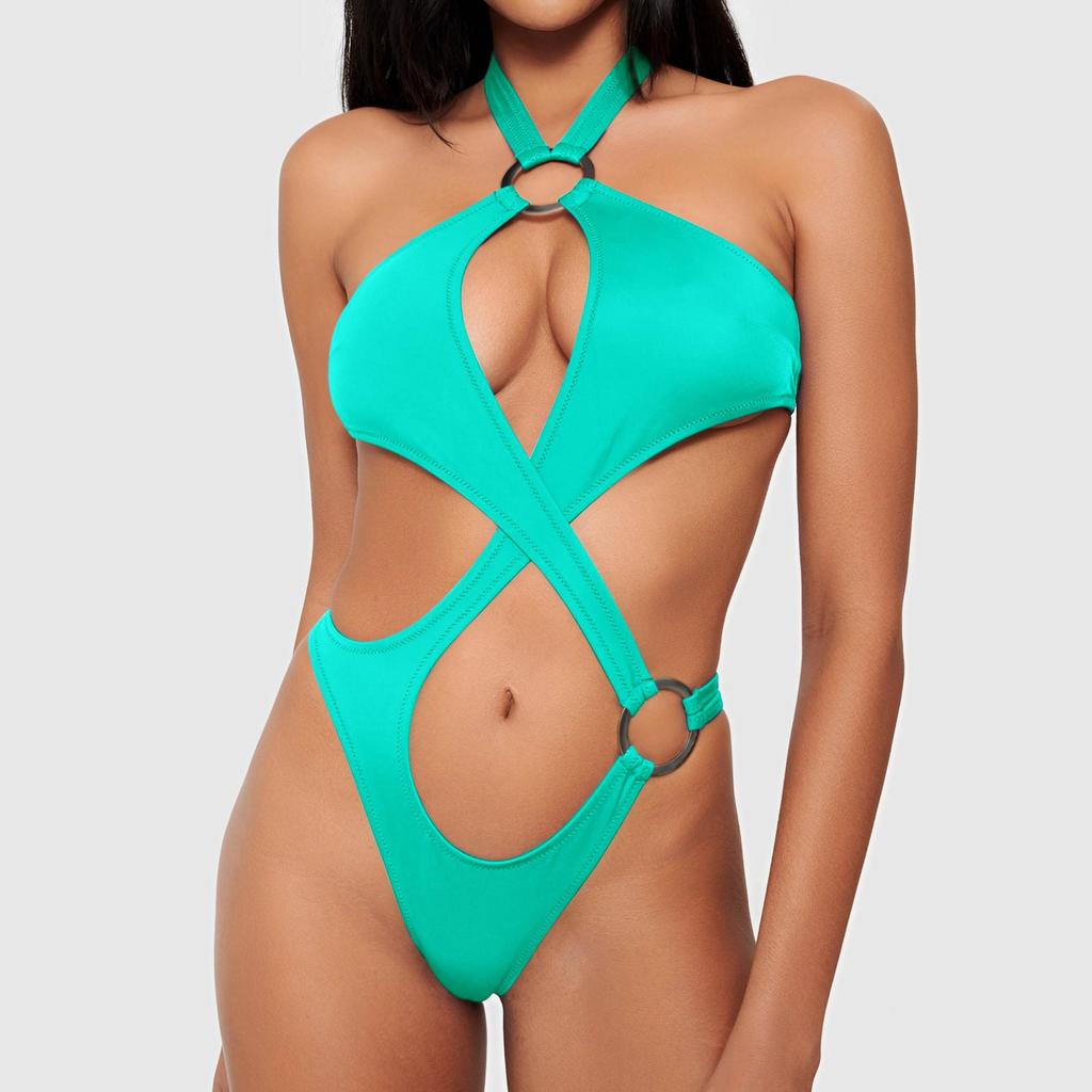 2024 Seksowny Jednoczęściowy Strój Kąpielowy Bikini z Wycięciami w Jednolitym Kolorze