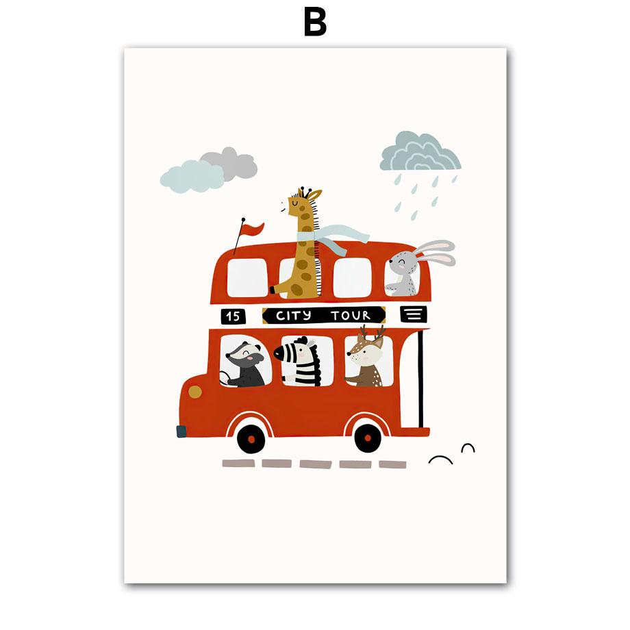 Cute Cartoon Vehicle Nursery Wall Art Poster - Cars Truck Fire Truck Prints for Kids Baby Bedroom Playroom Decor Canvas Painting