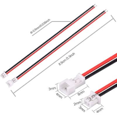 10 Pairs 1.25 Mm JST 2 Pin Micro Electrical Male and Female Connector Plug with 80mm Wire Cables