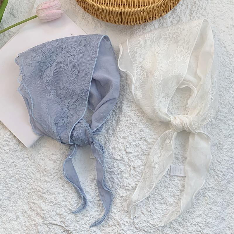 New splicing solid color light triangle scarf lace hollowed out pure silk scarf head scarf fart curtain