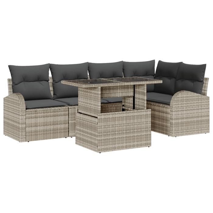 VidaXL Ensemble de Canapé de Jardin de 6 Pièces avec Coussins Gris Clair en Rattan Poly 3348648