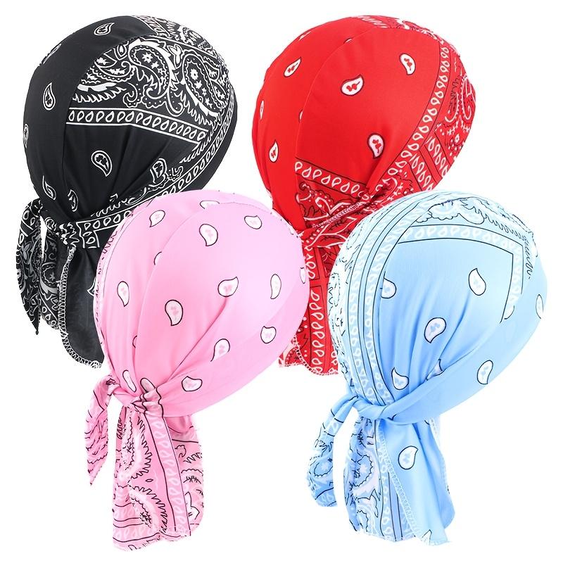 4Pcs Cashew Amoeba Print Elastic Pirate Hat, Rapper Bandana Head Wrap, Print Pattern Placement Random