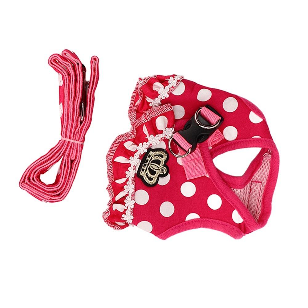 Pink Tone Small Dog Vest Harness Polka Dot Print Puppy Outdoor Harness Daily Walking