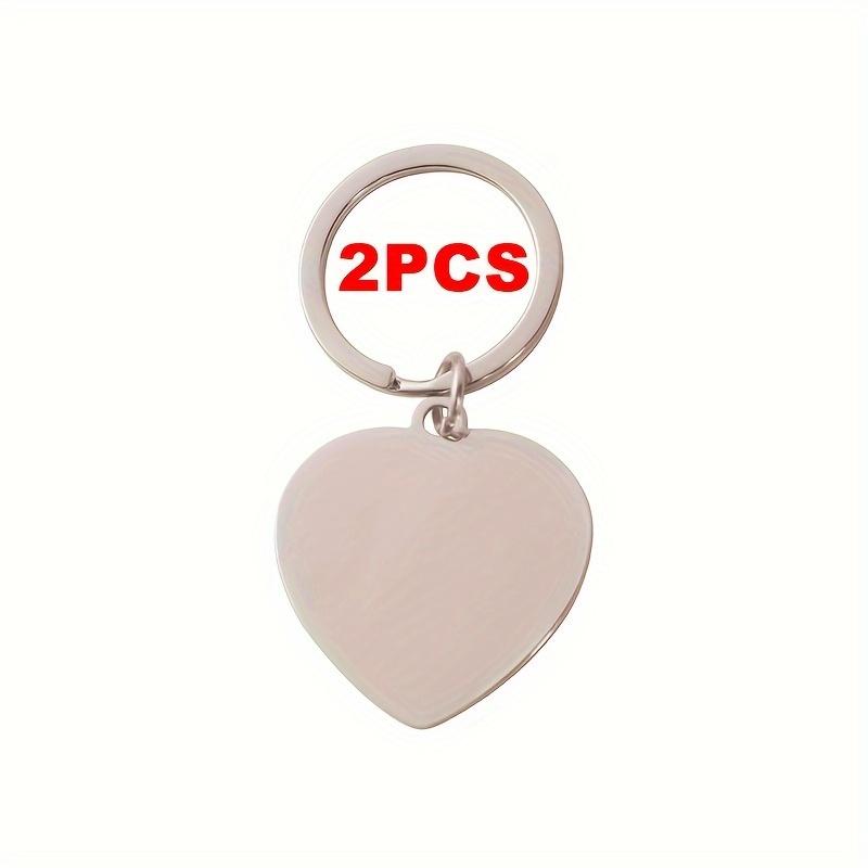 WTEMPO 2 szt. Stal nierdzewna Gładki wisiorek w kształcie serca Pusty tag w kształcie serca DIY Brelok + Łańcuszek na klucze Możliwość grawerowania Walentynki Pamiątkowy prezent