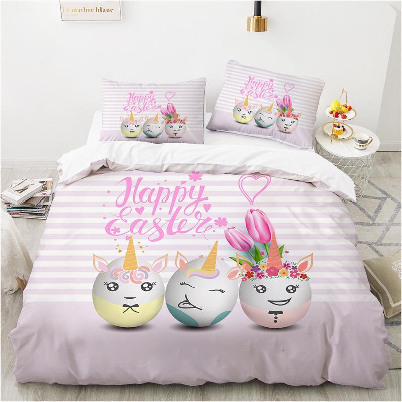 Easter Eggs Bedding Collection King Queen Size Cartoon Rabbit Duvet Cover With Pillowcase For Kids Adults As Greetings And Presents