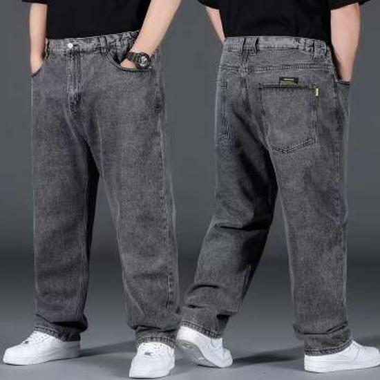 Men's Plus Size Loose Fit Jeans - Autumn Wide Leg, Elastic Waist, Straight Cut