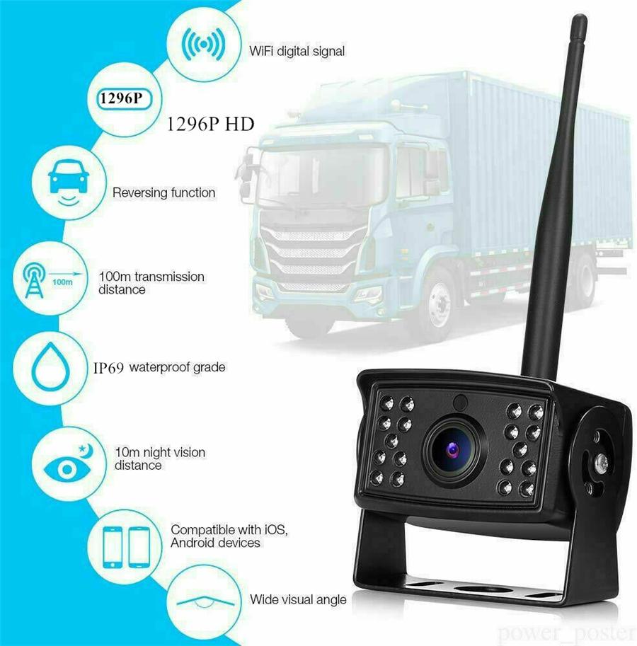 1296P Wireless Heavy Duty WIFI Reversing Parking Camera with 18 IR LEDs Night Vision IP69 Waterproof
