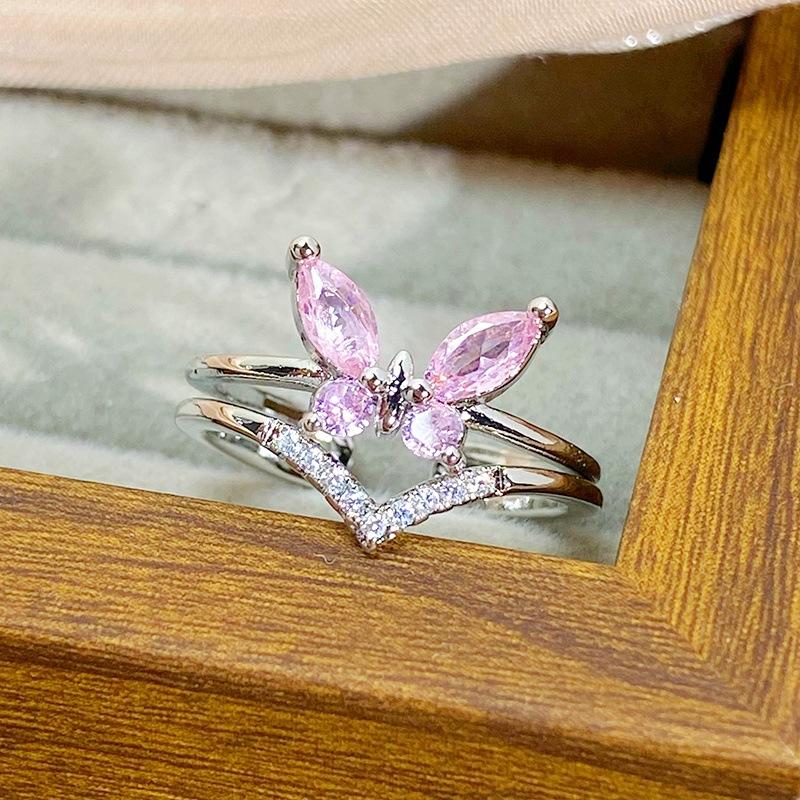 Überraschungsbox Süßer Rosa Zirkon Mädchen Herz Öffnungsring Schmetterling Stern Nische Stapelbares Tragen High-End Ring