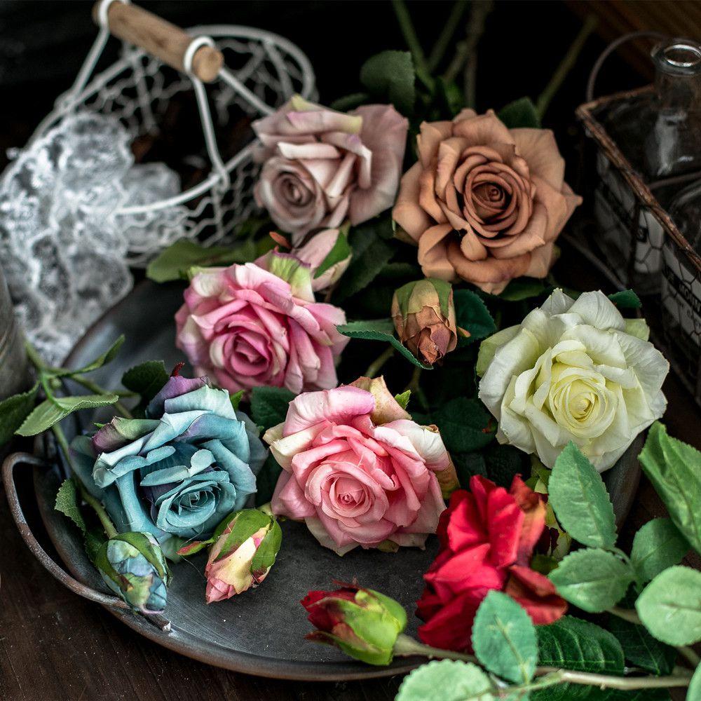 1pc Artificial Flowers Silk Rose Home Living Room Vase Outdoor Garden Wedding Bridal Bouquet Christmas Decoration Diy Gift Box