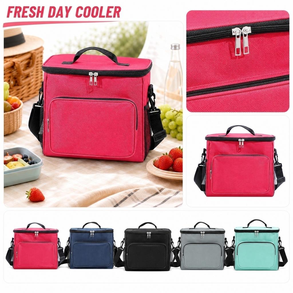 Portable Picnic Cooler Bag with Two-Layer Aluminum Foil Insulation Oxford Cloth Material Adjustable Shoulder Strap and Front Zipper Pocket