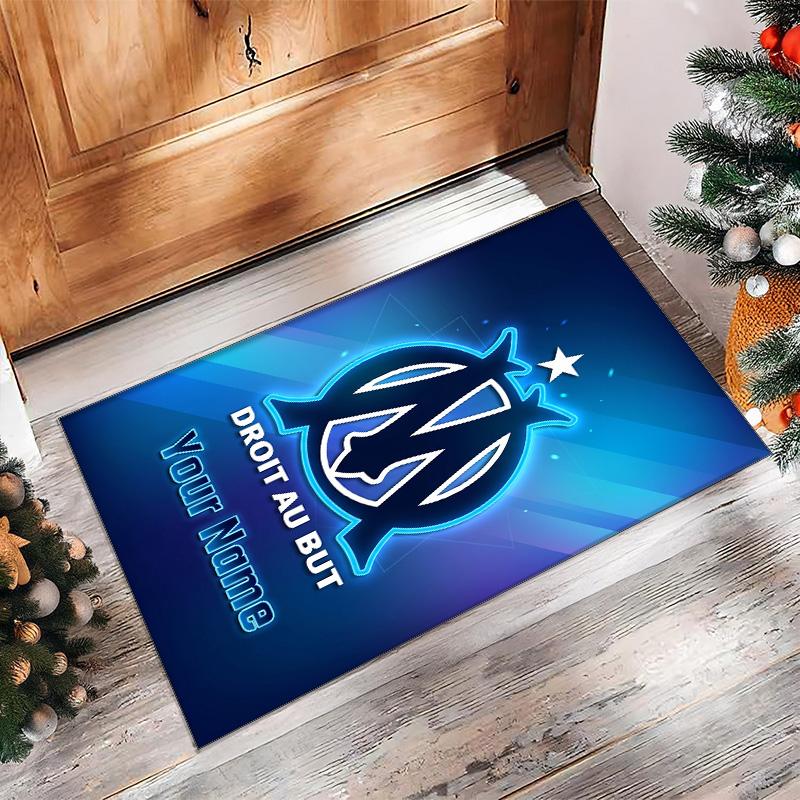 Olympique Marseille FC Printed Crystal Velvet Rug Non‑Slip Crystal Velvet Carpet For Sofa Bedroom Indoor Home Decoration