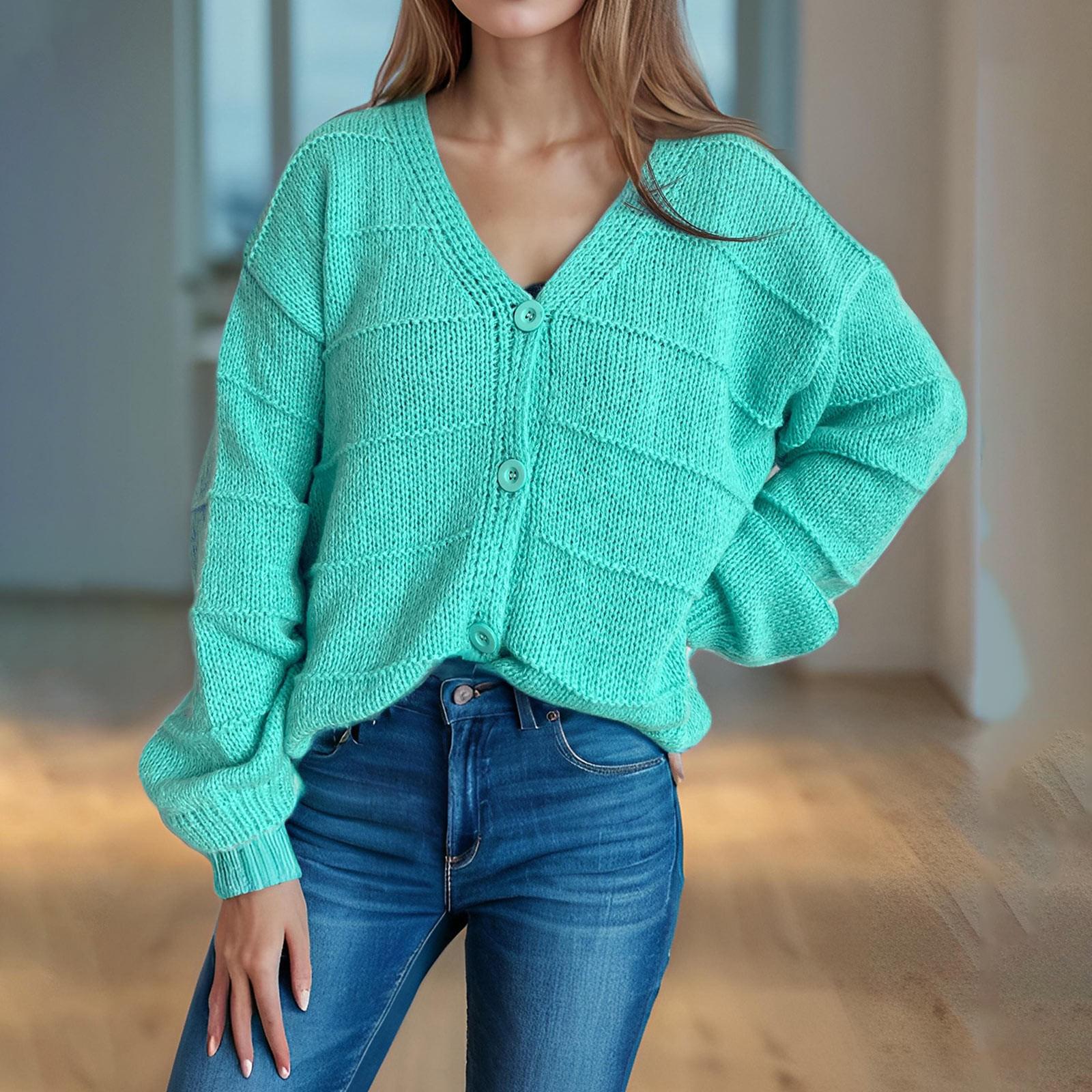 

Осенний тонкий ленивый топ с V-образным вырезом, однотонный вязаный кардиган, женский повседневный свитер с рукавами-фонариками L