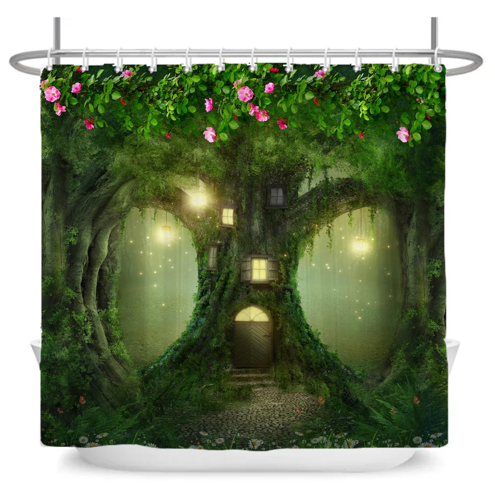 Fairy Tale Forest Waterproof Shower Curtain for Bathroom Cartoon Baby Decoration Bath Curtain Polyester Fabric with hooks