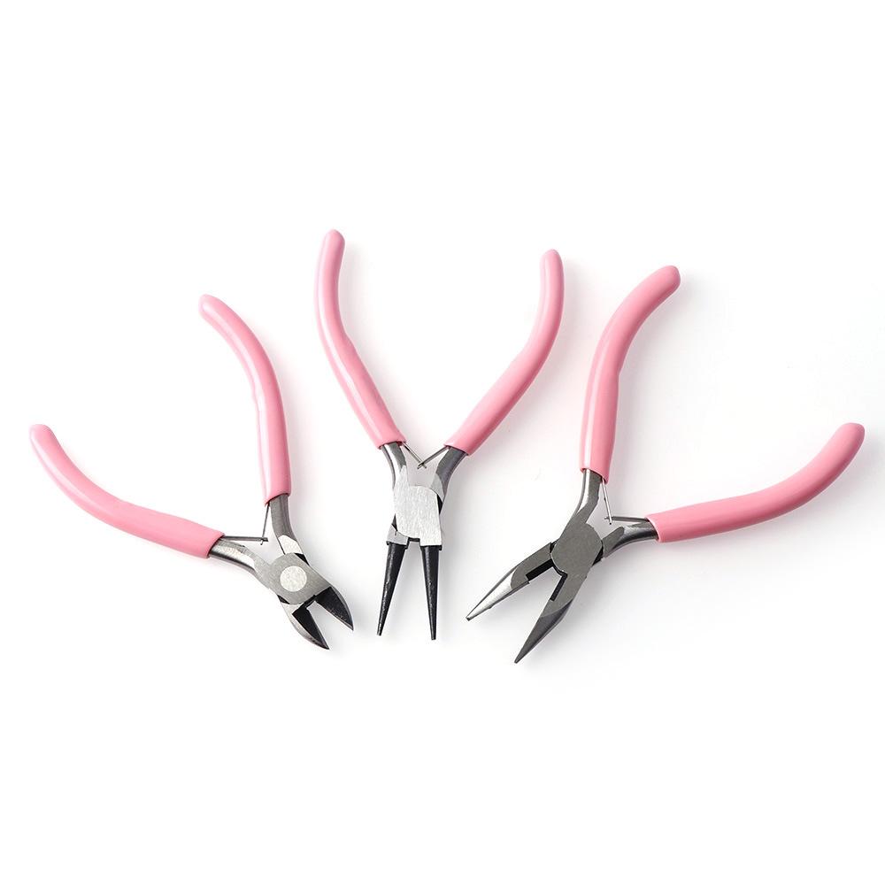 Pink Multi-Use DIY Handcraft Pliers: Round, Toothed, Diagonal Cutting Options