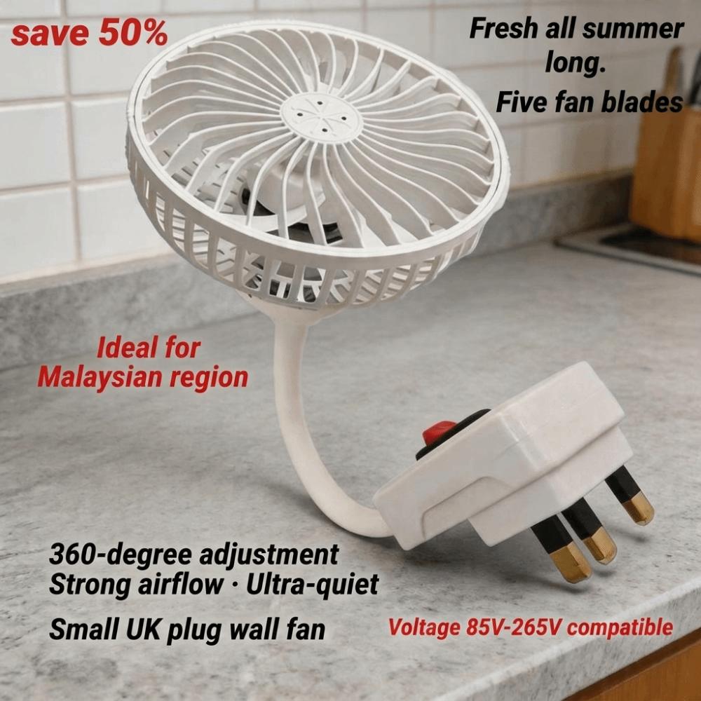 Portable 360 Rotatable Fan Low Noise Energy Saving Wall Fan EU Plug with Safety Cover UK Plug Fan for Kitchen Bathroom Dorm