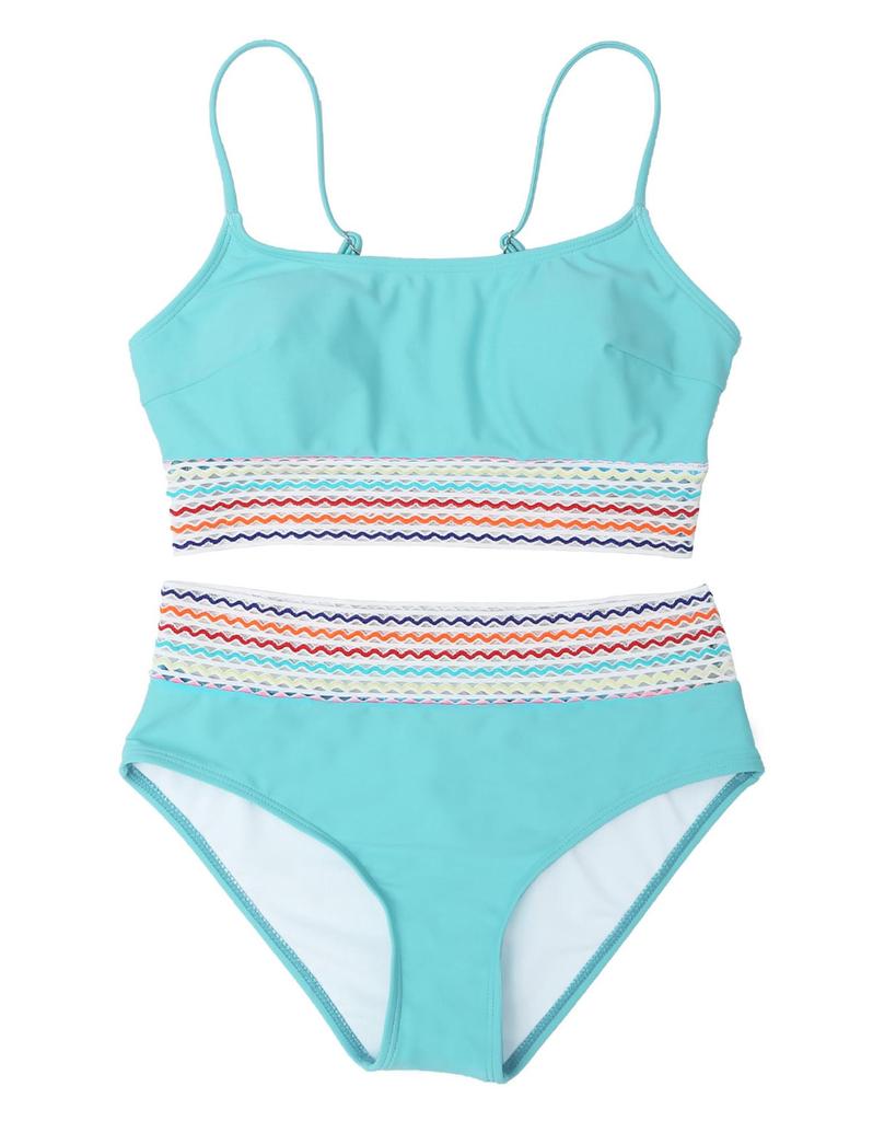 Azura Exchange Patchwork Striped Spaghetti Strap High Waist Bikini Swimsuit