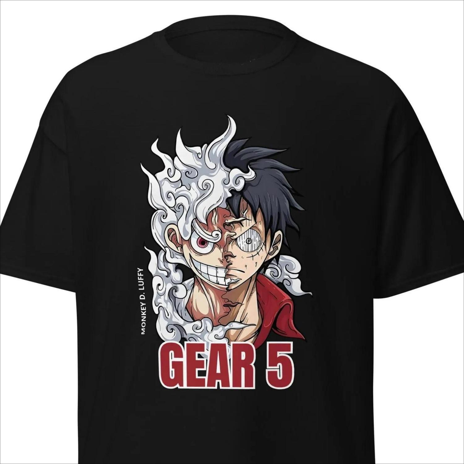 

One Piece Anime 2026 Summer New100 Cotton Tshirt Fifth Gear Luffy Pattern Unisex Harajuku Short Sleeves Loose Y2K Shirt S чёрный