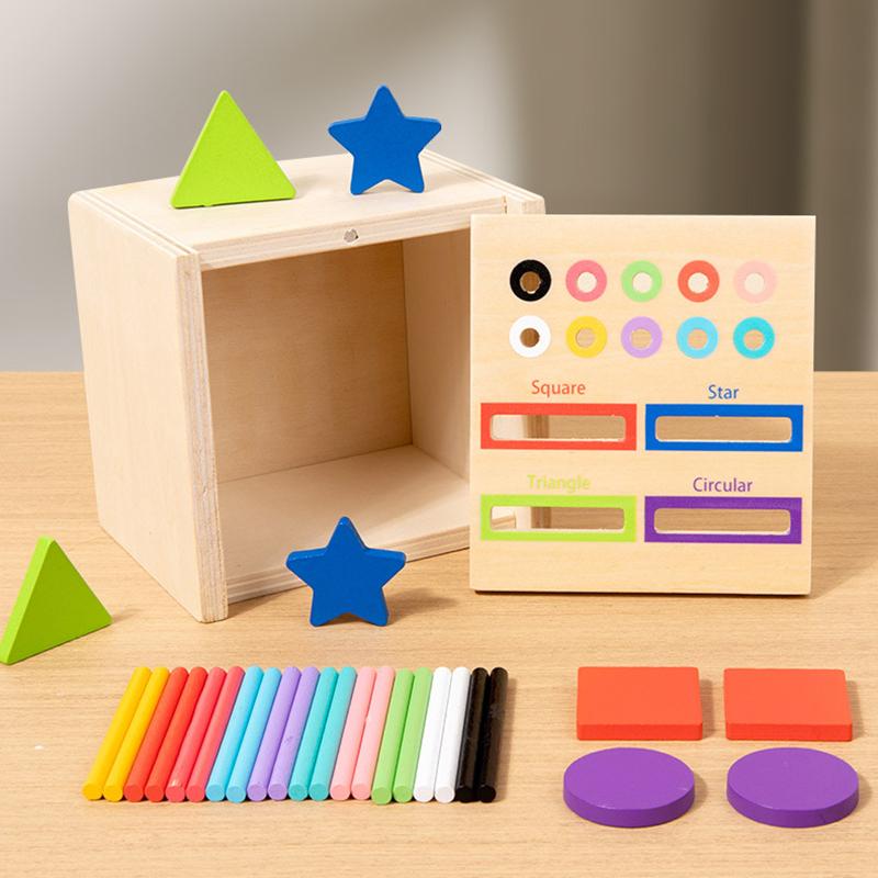 Kids Montessori Sorting Wooden Toys Permanent Box Color Shape Matching Games Fine Motor Training Parish Sensory Educational Toys
