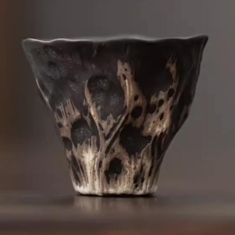 Japanese style tile pizza style lotus rhyme tea cup, rough pottery kung fu tea set,tasting tea cup, small single cup, master cup