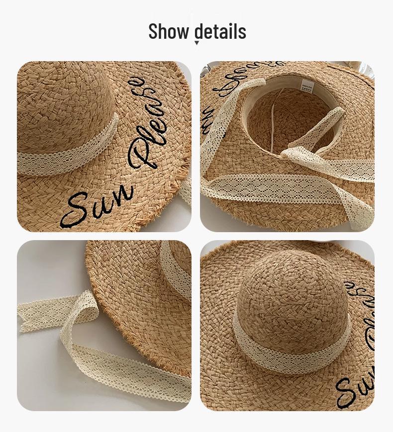 Women's Straw Beach Hat with Frayed Edge and Raffia Tie - Versatile Wide Brim Sun Hat for Summer Seaside Vacations