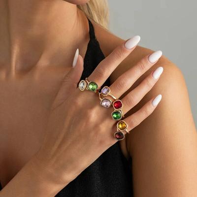 IngeSight.Z Y2K Bohemia 8 Pcs Creative Colorful Acrylic Rhinestone Open Rings Sets Women Fashion Couple Jewelry Accessories New