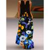 2025 New Summer Women's Clothes Sleeveless Maxi Dress V-neck Print Emerald Flower Dress Fashion 3D Cross-Border Beach Dress