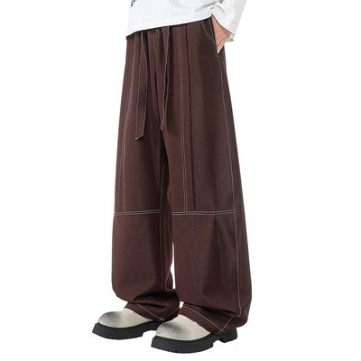 FJSSLHXK Wide Denim Pants, Men's Oversized Jeans, Gaucho Pants with Adjustable Drawstring, Unisex, Autumn, Winter, Spring, Brown, FJJYFM8003-BROWN-4XL